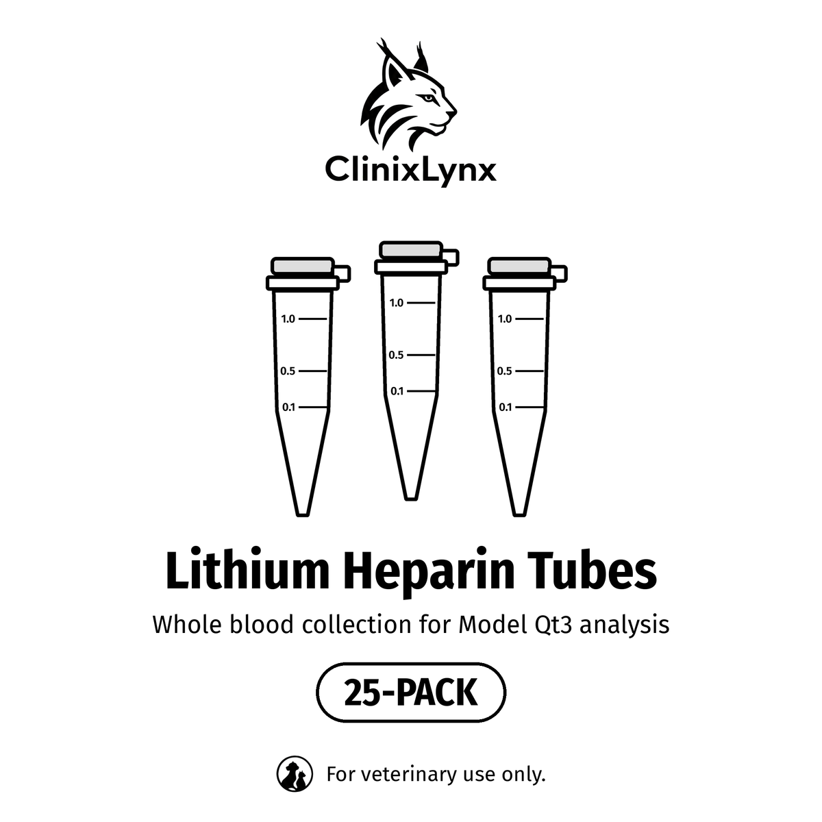 Qt3 Lithium Heparin Blood Collection Tube | Veterinary Chemistry Sample (25/PK)