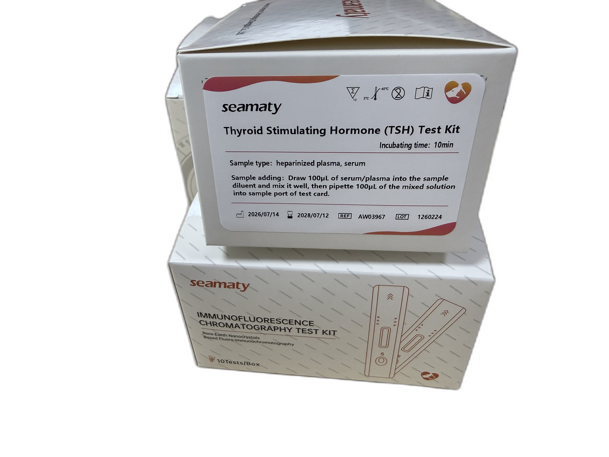 VM2 TSH Test (Thyroid Stimulating Hormone) test kit box, Seamaty immunofluorescence, ClinixLynx