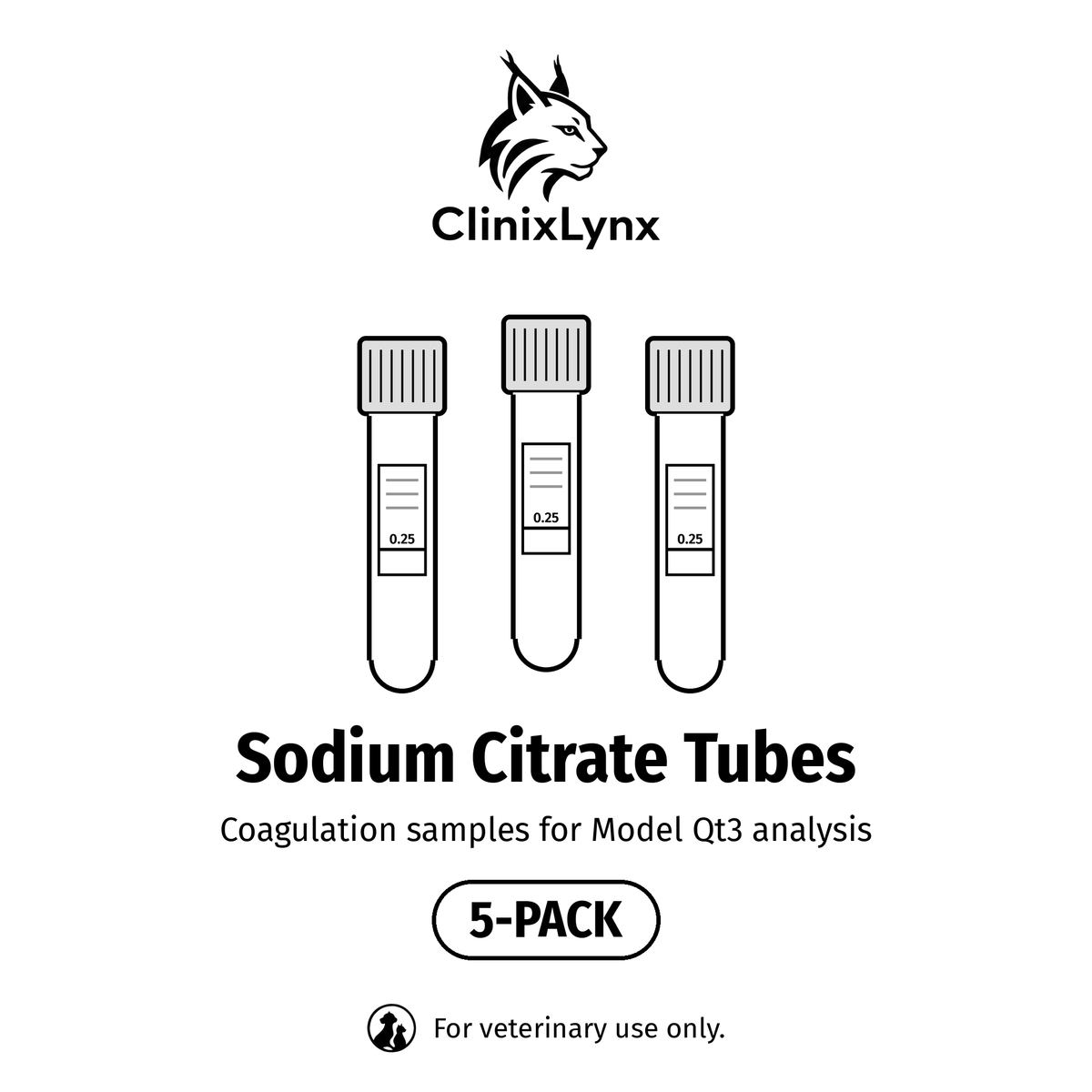 Qt3 Sodium Citrate Blood Collection Tube | Veterinary Coagulation Sample (5/PK)