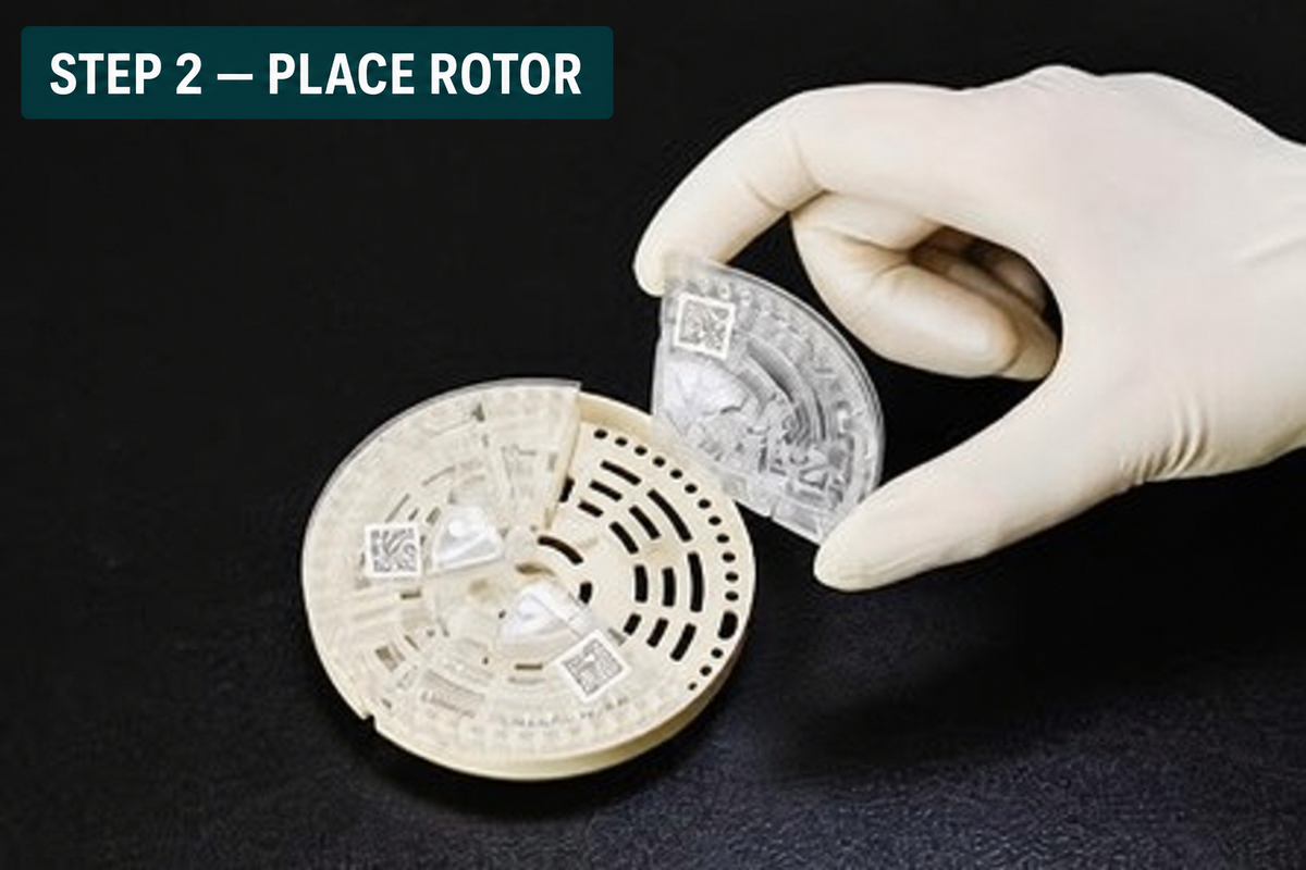 Prepare to place rotor for ClinixLynx Qt3 Biochemistry Analyzer